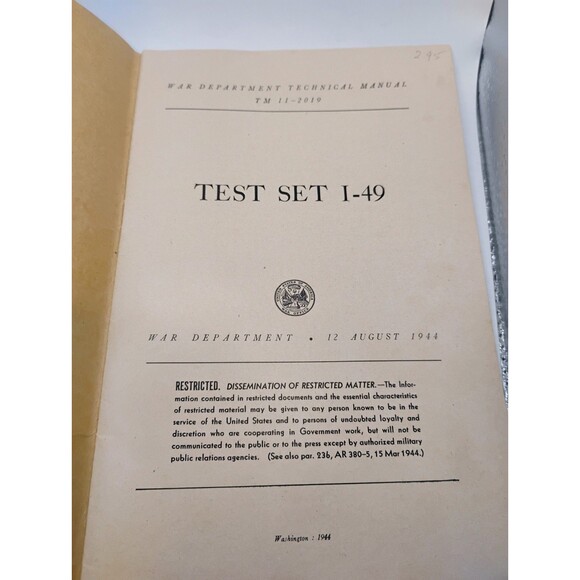 Vintage WWII War Department Technical Manual TEST SET I-49 TM 11-2019 Classified - Picture 4 of 9